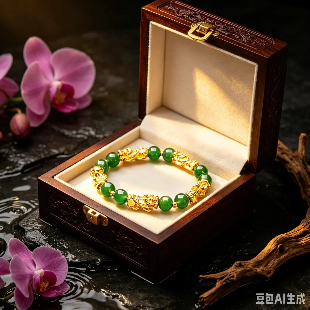 玻璃仿水晶手链 【镇店之宝】时尚国风绿色古法貔貅手串气质百搭