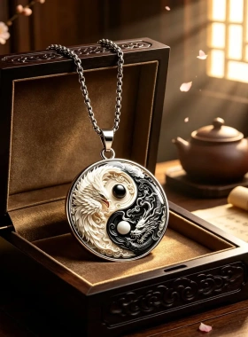 合金吊坠 合金太极龙凤呈祥吊坠 新中式阴阳龙项链国风金属浮雕