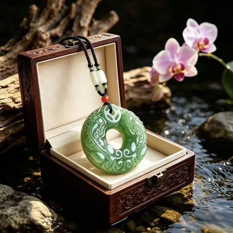仿玉石项坠/吊坠双面雕刻貔貅吊坠男女项链财源滚滚平安扣项链