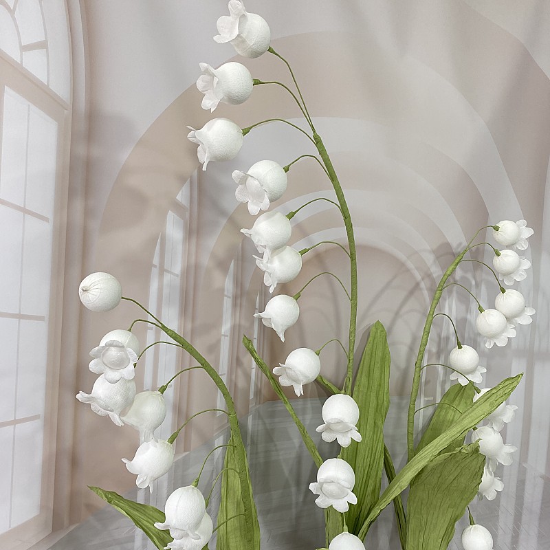 纸艺铃兰花婚礼舞台装饰花手工花大型艺术装置婚庆道具路引绢花