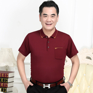 夏季本命年红色中老年人男士40-50-60岁参加婚宴爸爸装Tt恤衫衣服