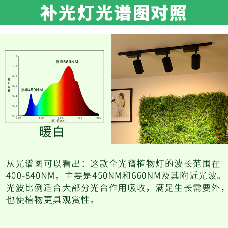 全光谱led植物生长补光灯绿植墙轨道射灯多肉花卉兰花大棚蔬菜