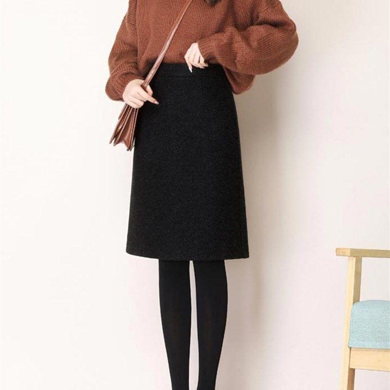 毛呢半身裙女秋冬大码高腰显瘦黑色a字裙胖m遮胯宽松直筒开叉中裙,女装/女士精品,半身裙,淘宝优惠券,粉丝福利购,淘宝优惠卷