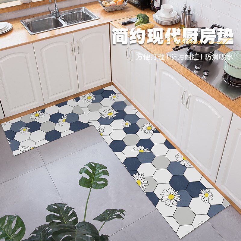 2023新款厨房地垫防滑防油可擦免洗pvc皮革家用长条厨房专用地毯