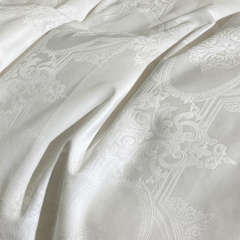 高端酒店民宿纯棉贡缎大提花床单款四件套白色全棉床上用品暗花4