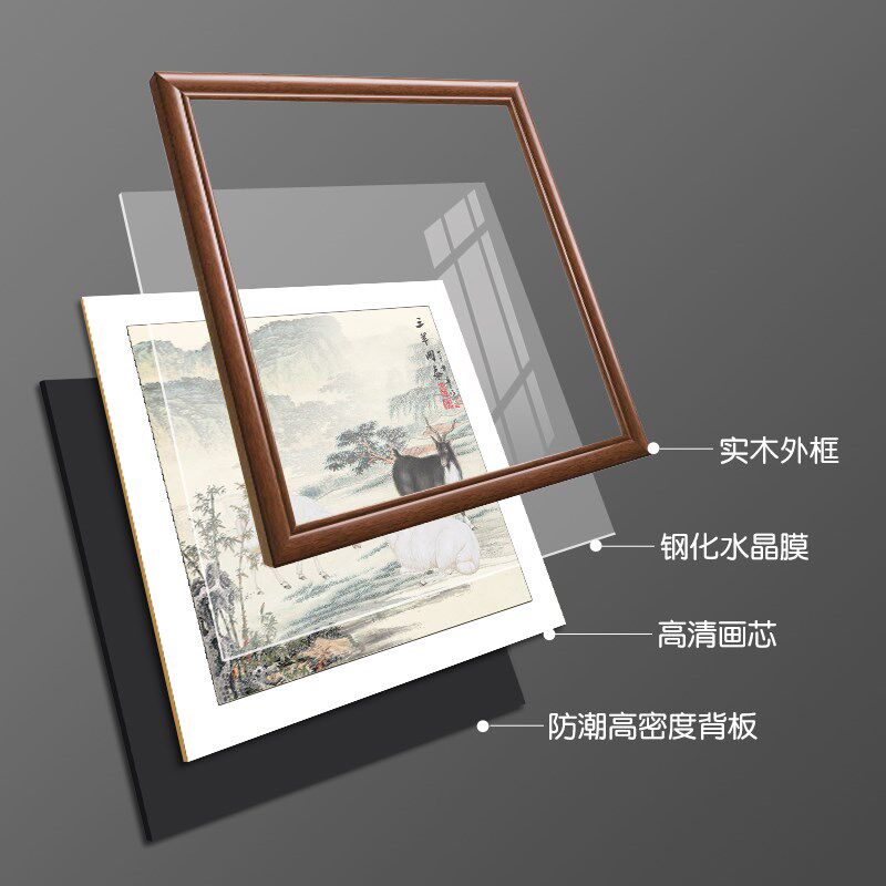 新款三阳开泰装饰画餐厅餐桌入户门正对墙玄关画斗方国画三羊开泰
