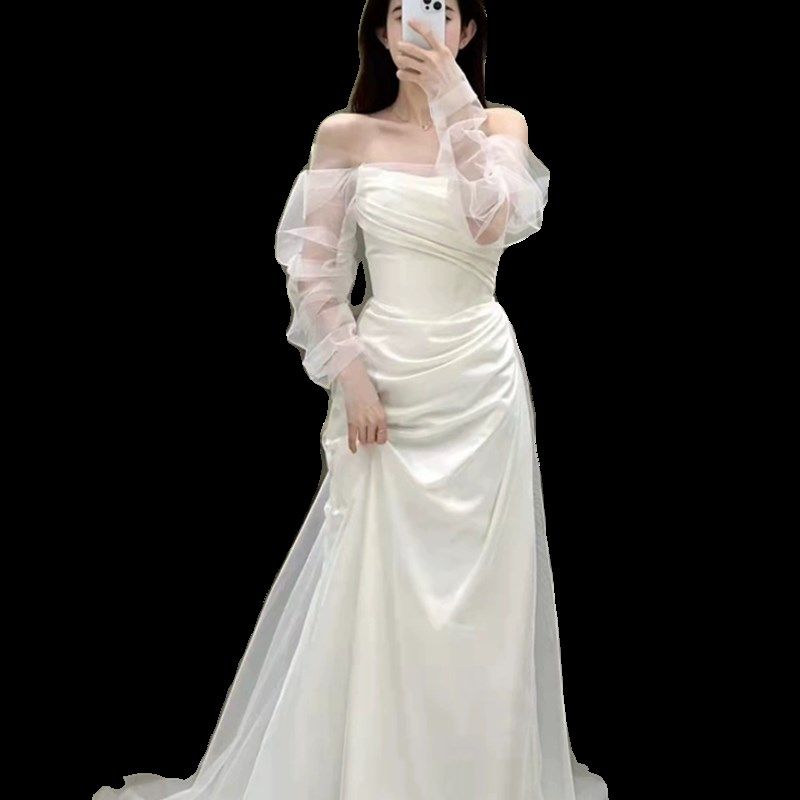 梵娜仙衣法式缎面长袖婚纱2024新款鱼尾新娘小个子简约出门纱礼服
