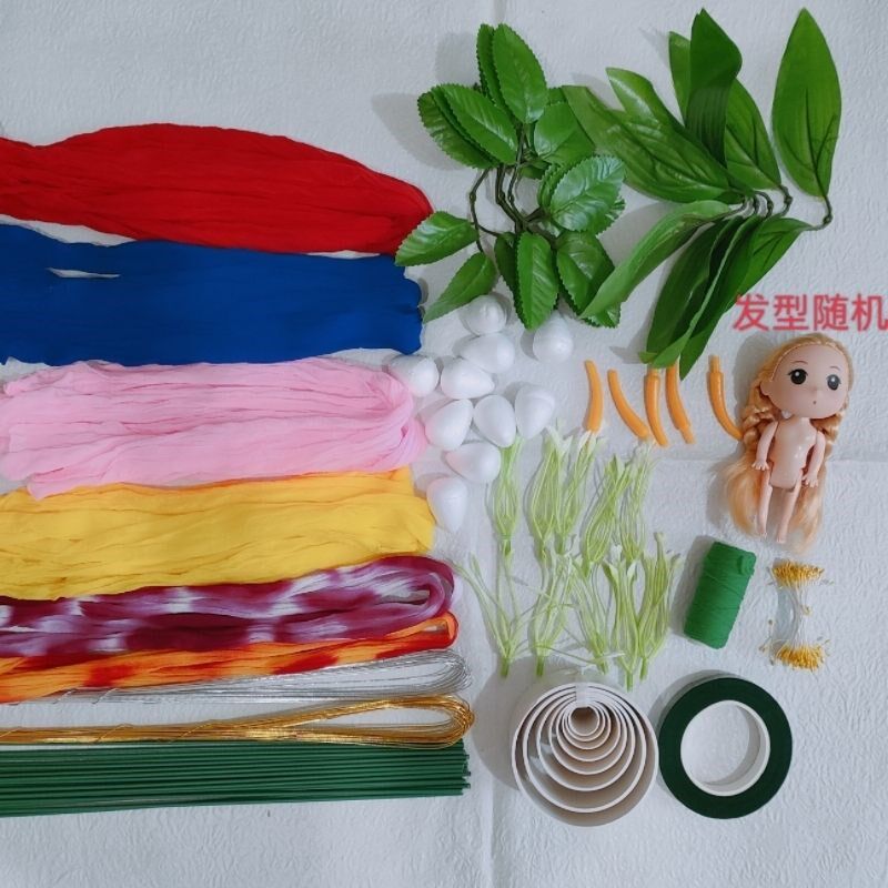 包邮丝网花学习套餐丝袜花材料包手工教学多种花型带娃娃手工社团