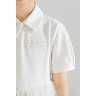 【亲肤透气】女童polo领短袖网纱连衣裙甜美可爱儿童洋气时髦长裙