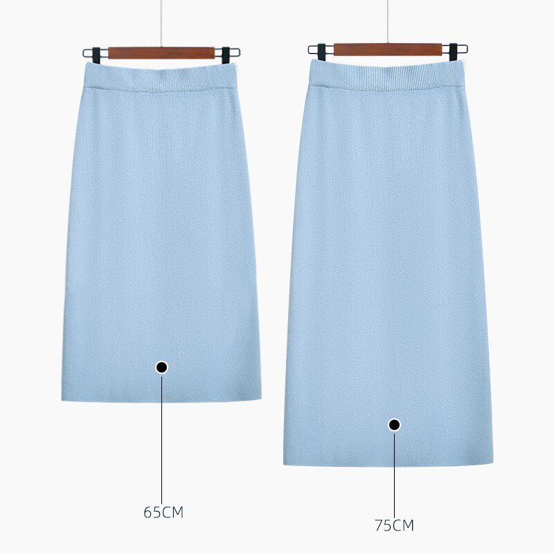 针织半身裙女百搭宽松不开叉中长款秋冬2021新款高腰直筒薄款裙