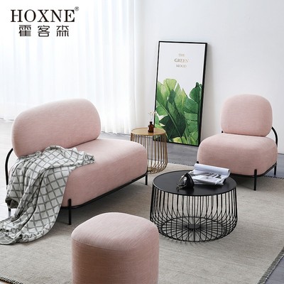 霍客森北欧懒人轻奢双人沙发客厅整装小户型单人卧室布艺沙发组合