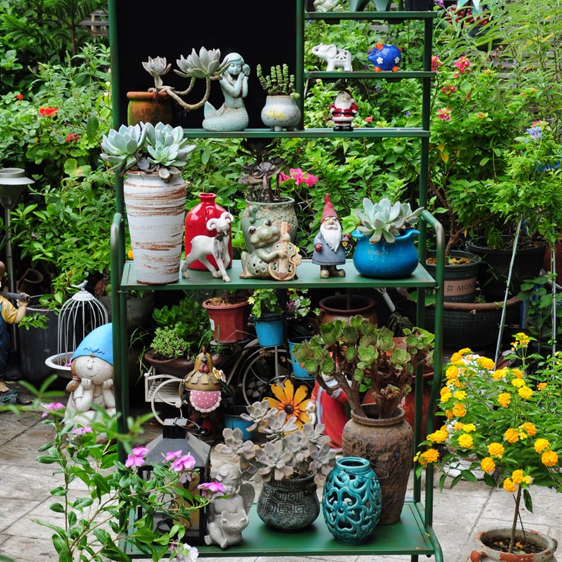 复古做旧铁艺多层落地式可折叠花架书架置物架大容量收纳架花盆架