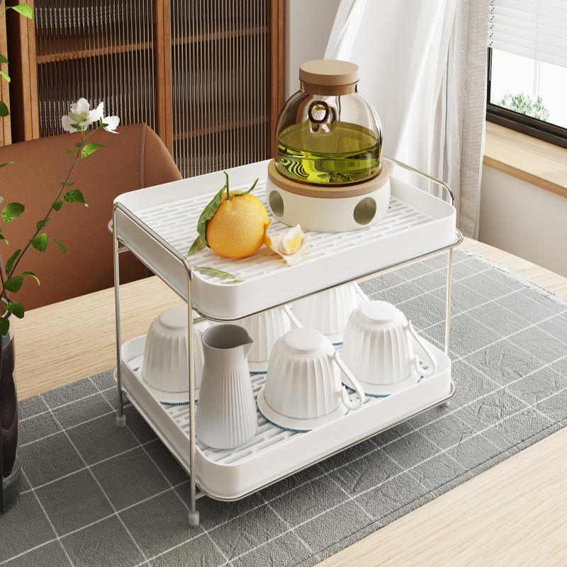 水杯架子杯子置物架家用客厅桌面不锈钢双层沥水托盘茶杯架