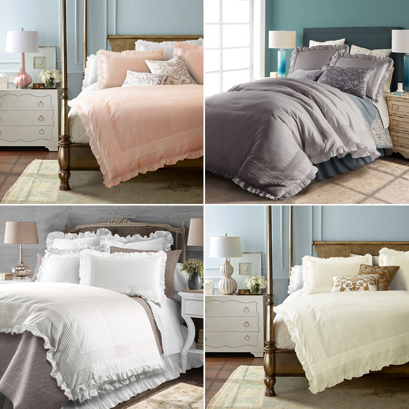 全棉简约欧美风四件套1.8m床品套件欧式纯棉白色床上用品床单2.0