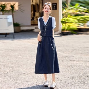 休闲风法式时尚短袖气质夏三件套裙气质半身裙小个子洋气女装裙子