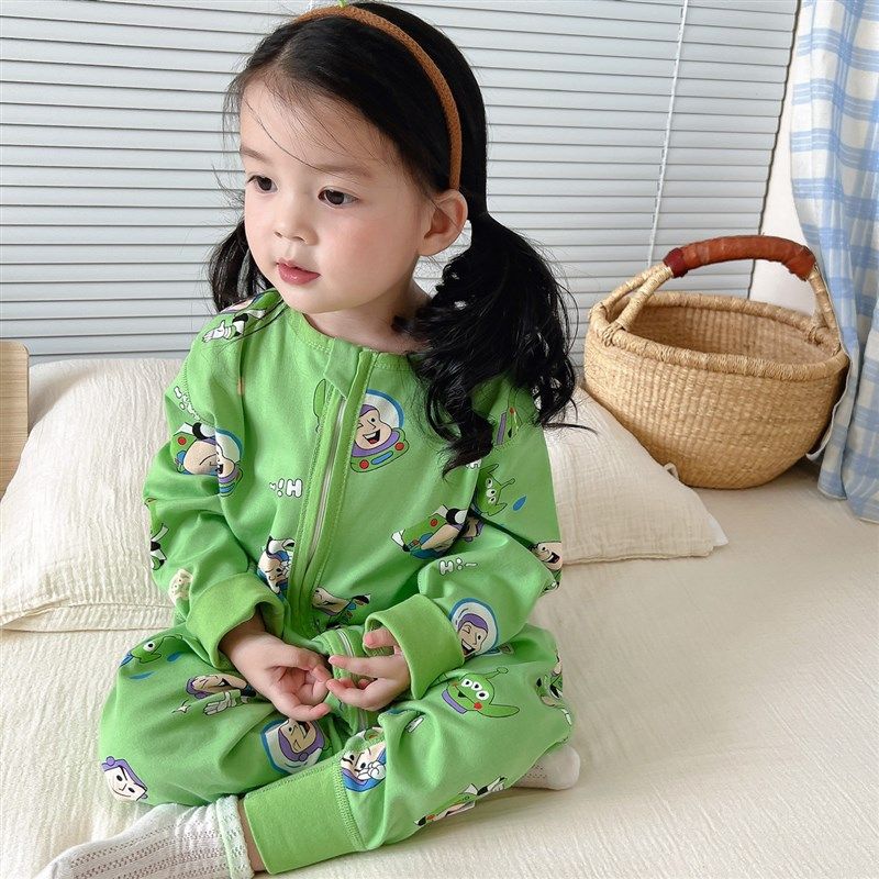 宝宝卡通睡袋纯棉无痕A类连体衣春秋冬款男女童双层全棉连体睡衣