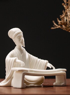 德化白瓷创意古代人物陶瓷李白小摆件琴棋书画禅意空间造景装饰品