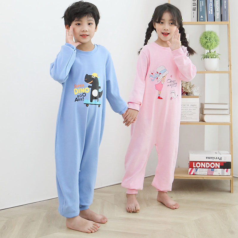 儿童卡通连体睡衣男童防踢大童纯棉春纯棉秋冬款男孩女童宝宝睡袋