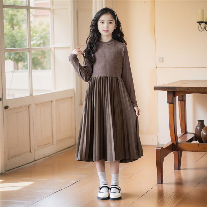 女童连衣裙秋冬款文艺套裙新款儿童礼服裙装气质高级感女孩百褶裙