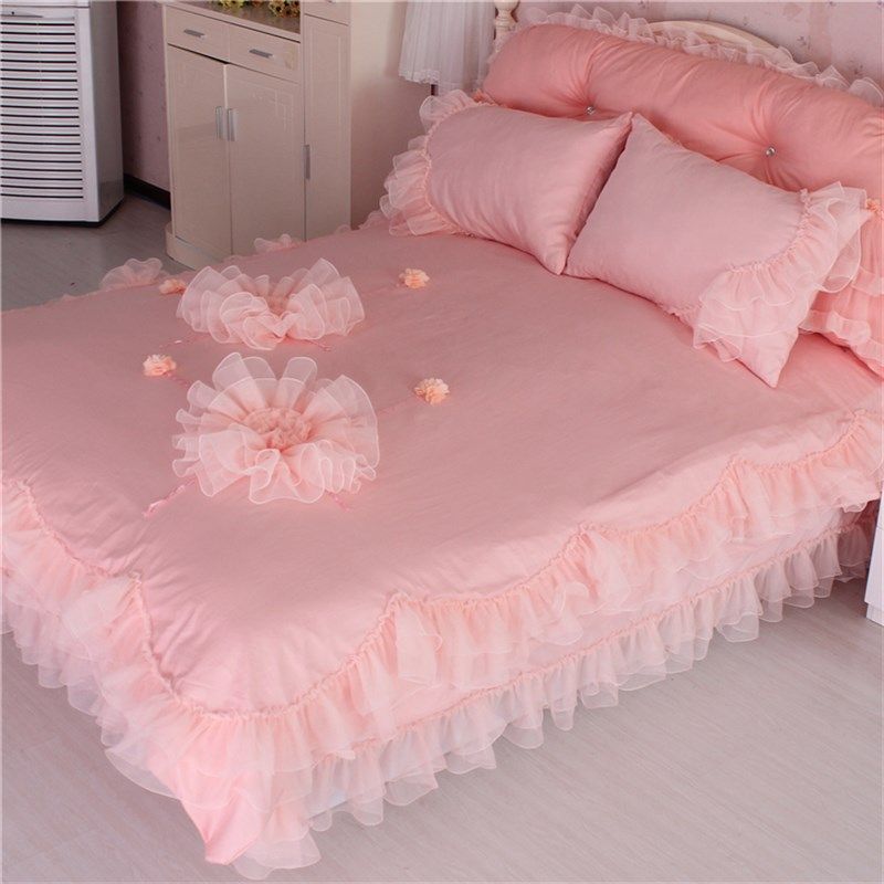 全棉四件套蕾丝韩式公主粉色纯棉四件套床裙式床品婚庆夏季床品,床上用品,床品套件/四件套/多件套,淘宝优惠券,粉丝福利购,淘宝优惠卷