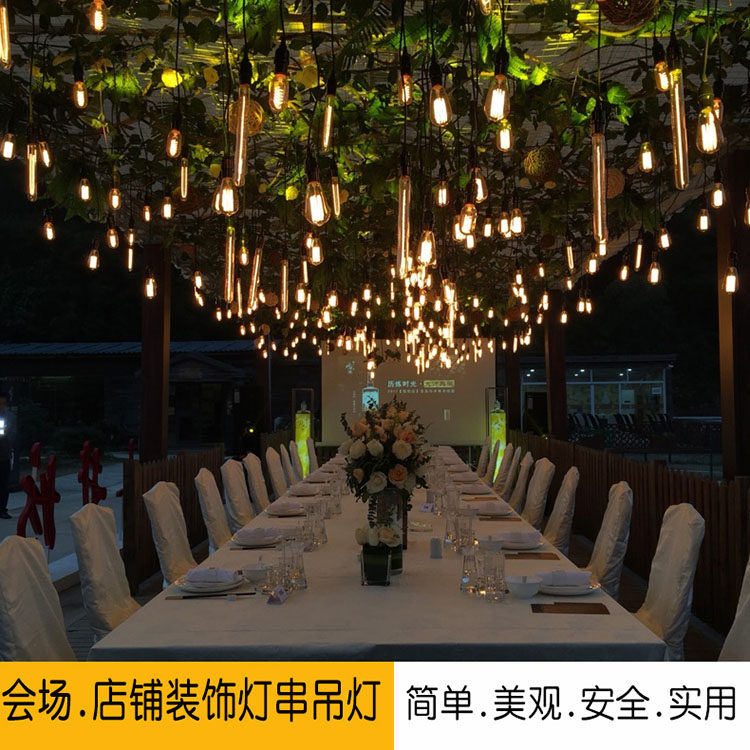 复古户外防水串联吊灯爱迪生灯泡婚庆舞台晚会酒吧带电线插头灯串