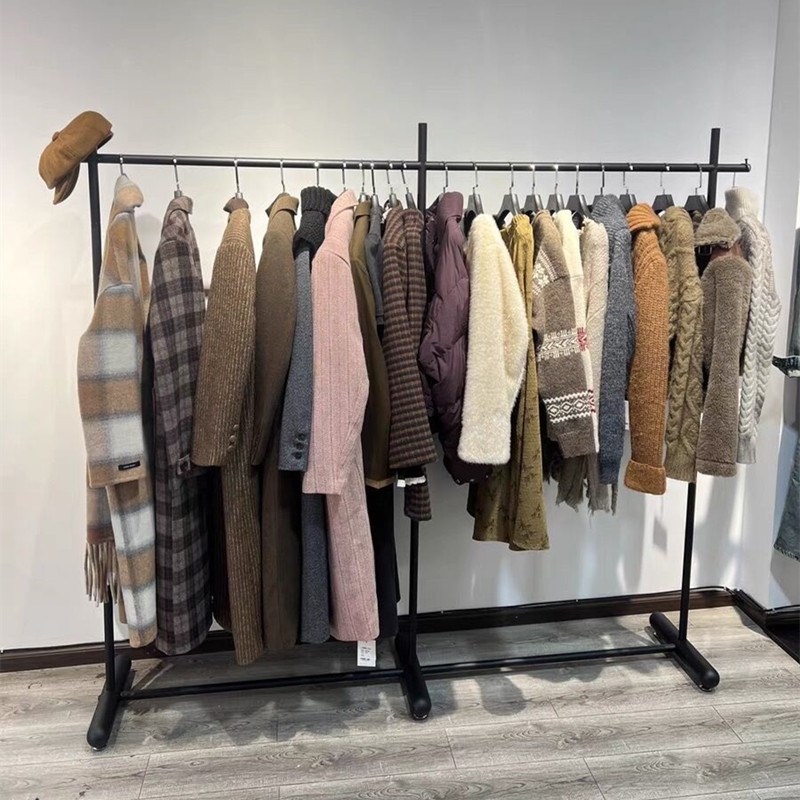 哑光黑落地服装架女装店展示架简约衣服陈列架男装挂衣杆中岛货架
