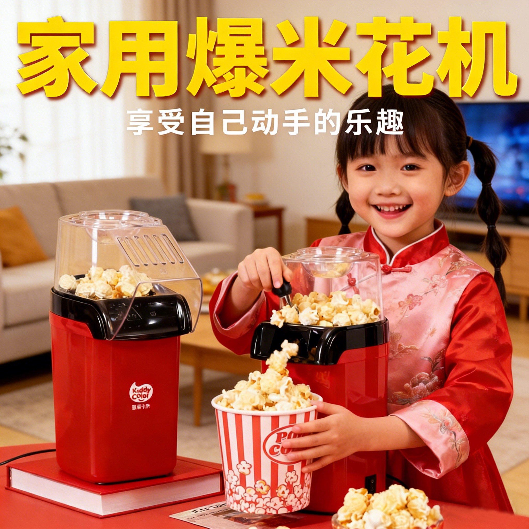 儿童爆米花机家用小型女孩子厨房玩具迷你手工生日礼物2026新款