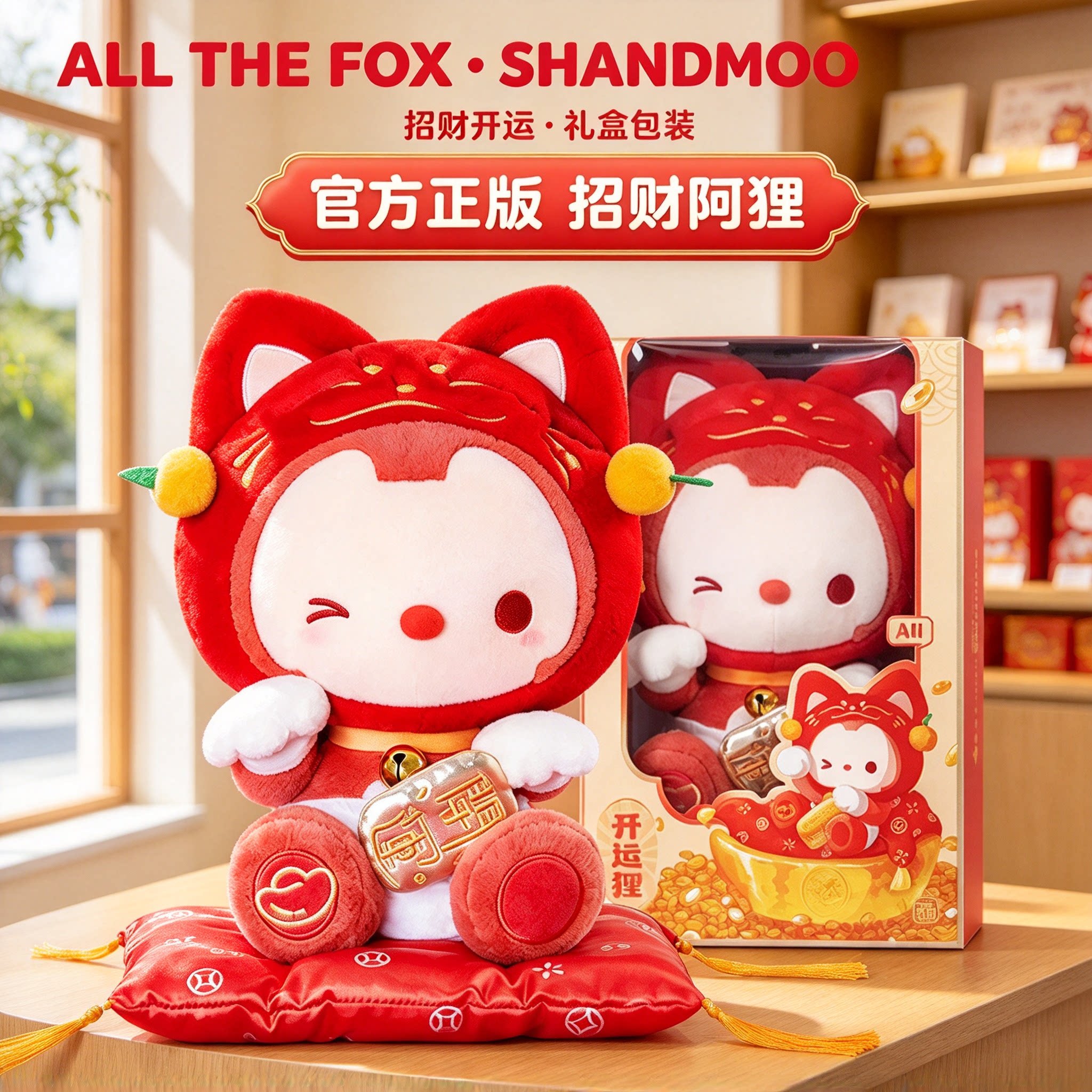 正版招财开运阿狸公仔毛绒玩偶