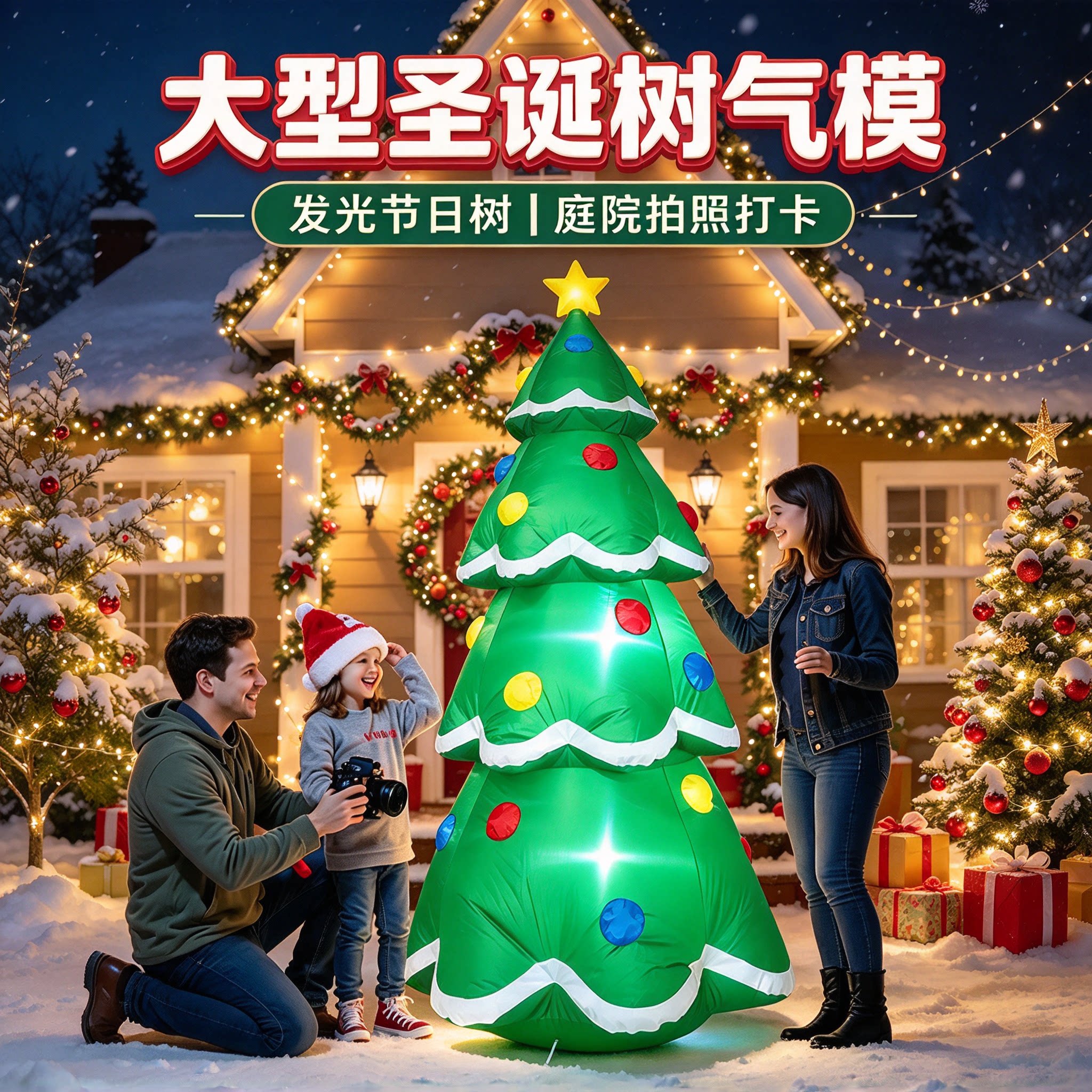 大型圣诞树老人充气发光气模装饰