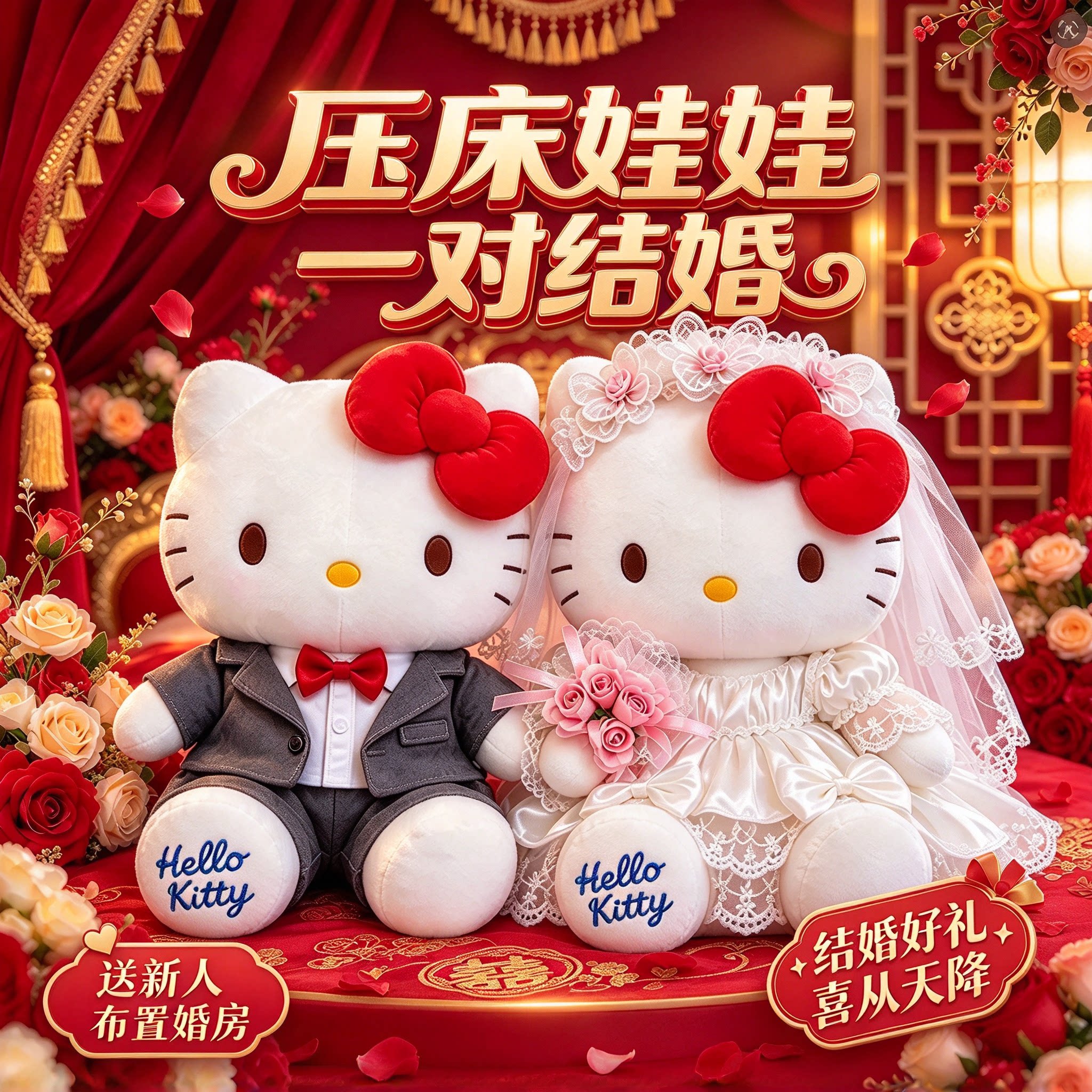 正版Kitty凯蒂猫玩偶压床娃娃