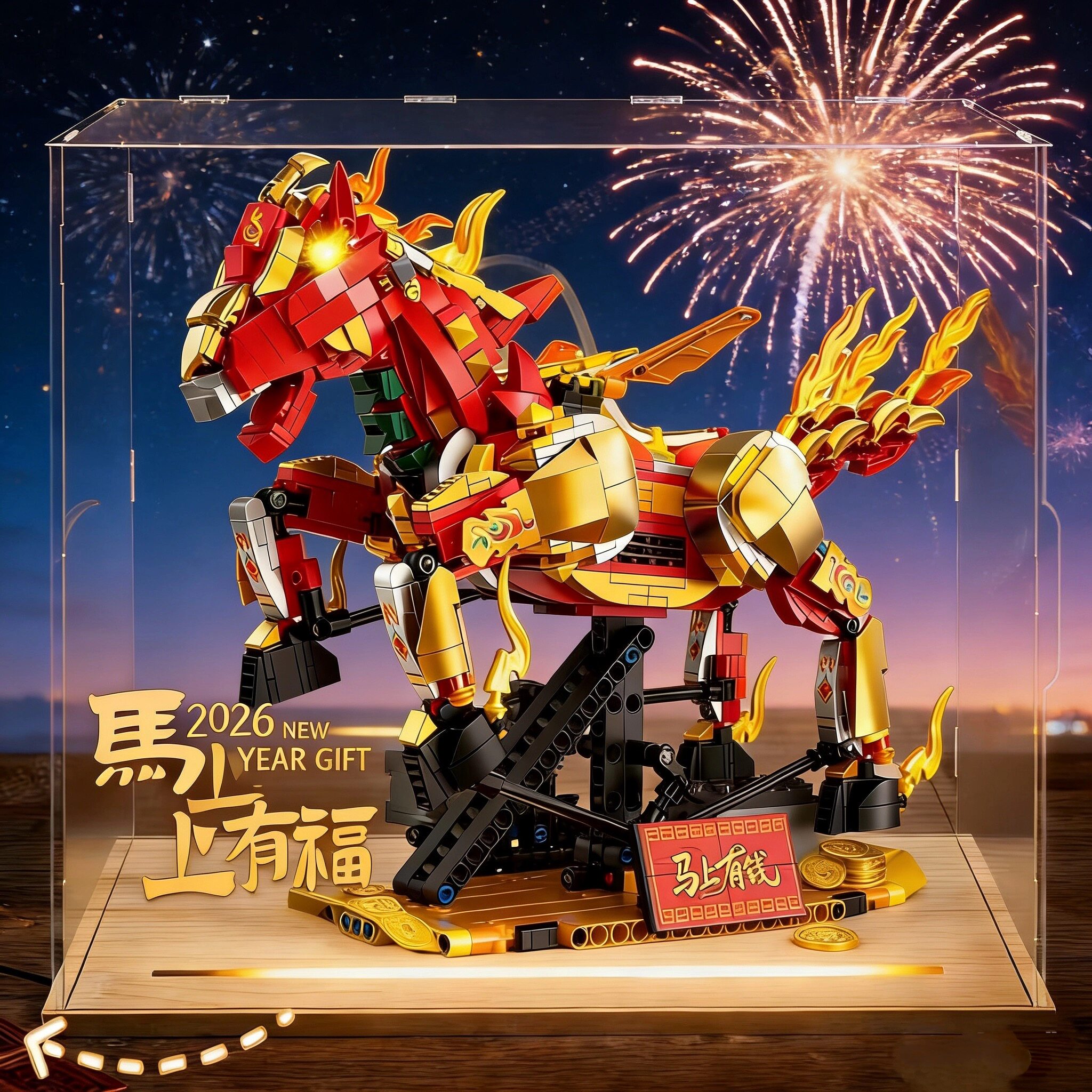 马年积木2026新款益智拼装玩具拼图6到12岁以上男孩大颗粒高颜值