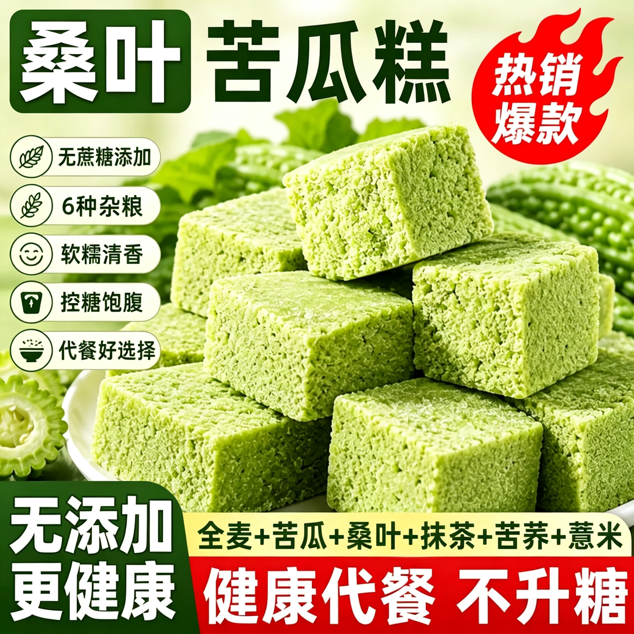 全麦苦瓜糕桑叶糕无蔗糖糕点健康小吃营养不上火零食早餐休闲食品