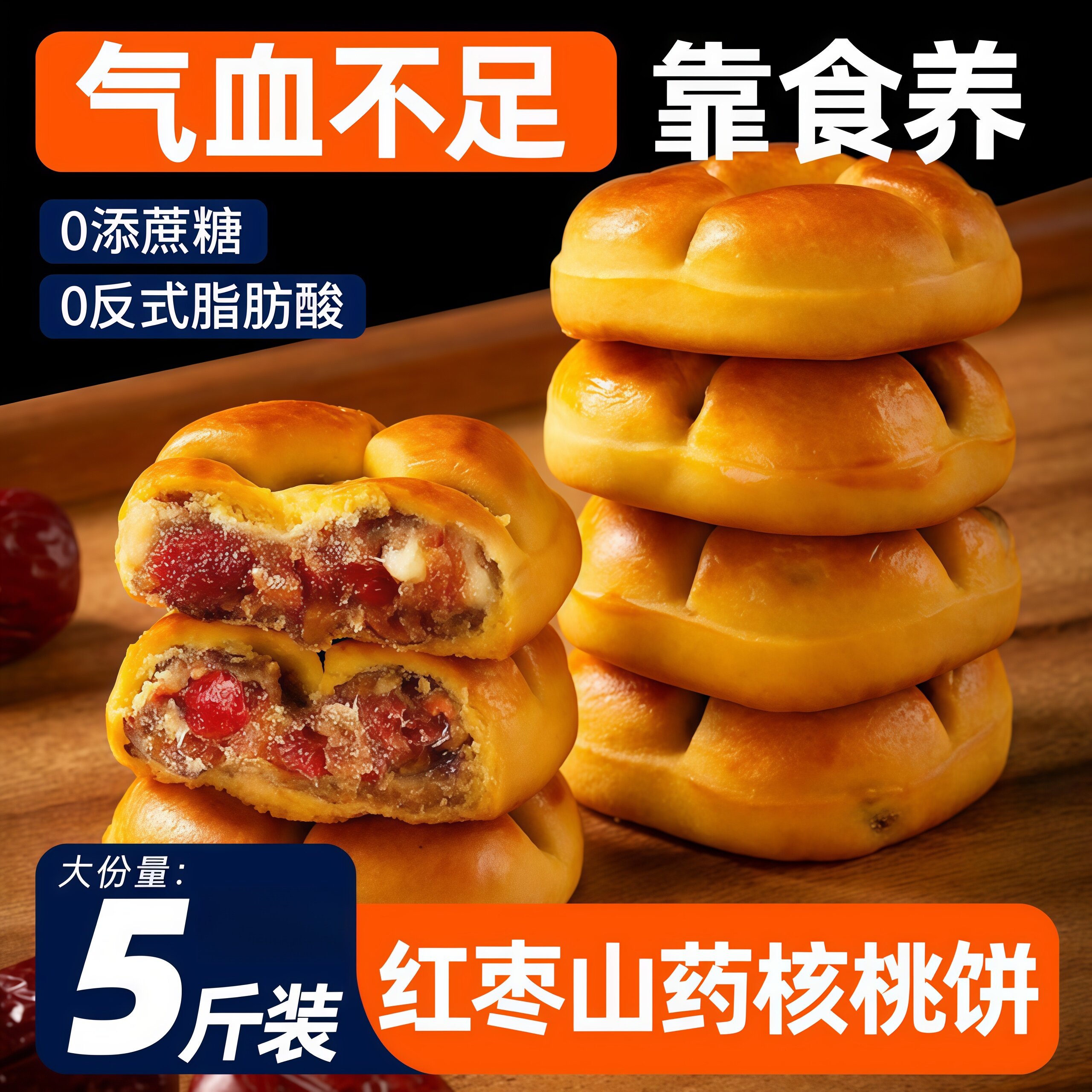 红枣山药核桃饼官方旗舰店饼干食品小零食糕点心早餐大全各种美食