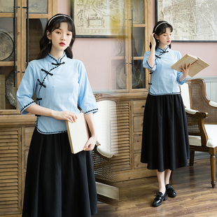唐装女改良中国风上台学生汉服女民国风毕业班服演出服表演服套装