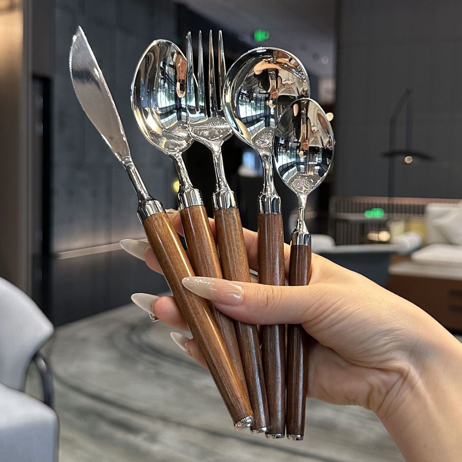 名贵花梨木西餐具套装!1810不锈钢牛排刀叉勺