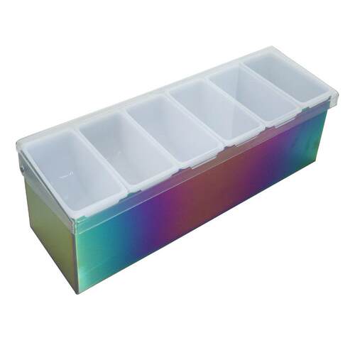 酒吧不锈水果盒985K厨房调味盒T钢V六格水果盒台带盖保鲜盒吧调料