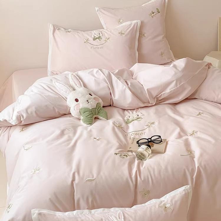 1秋冬1床四0瓷0S全棉陶磨毛件套少女卡通风小YLS-202兔加厚被套上