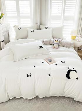 BK41691韩版卡床通小清新毛超柔水洗四件套棉巾绣被套单宿舍三件