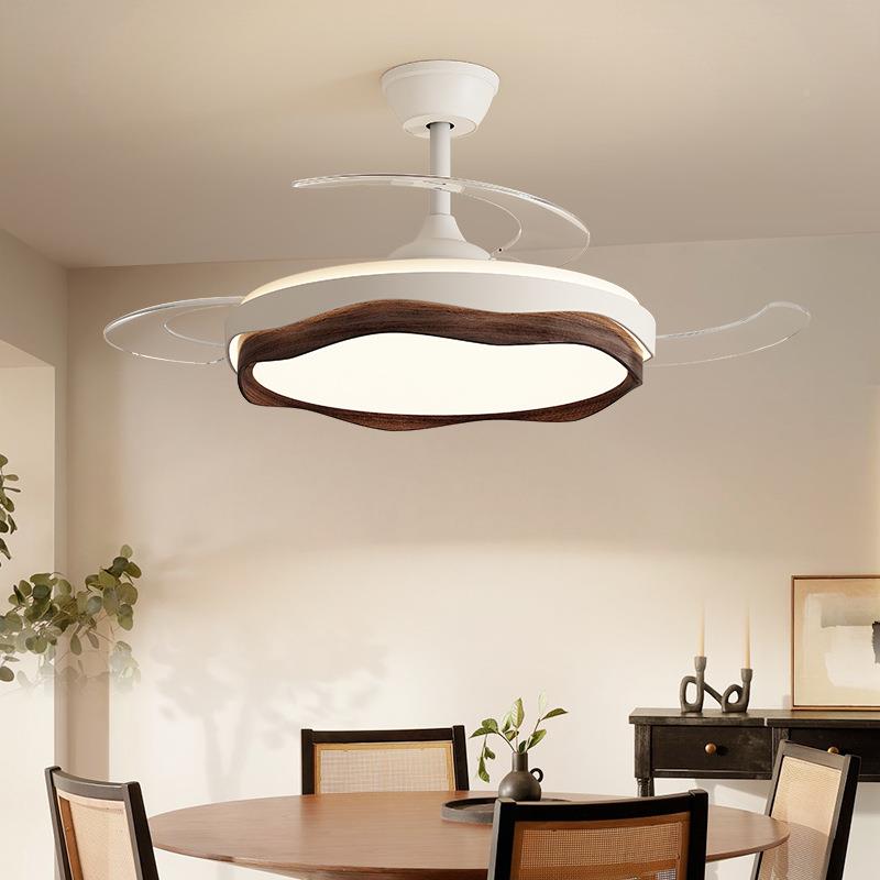 卧餐厅风扇灯中古桃木间色隐形吊扇灯胡现代简约房扇灯室中山7灯