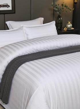 酒店风宿床上用品四件用套宾555馆专纯白色被套床三件套单民床笠