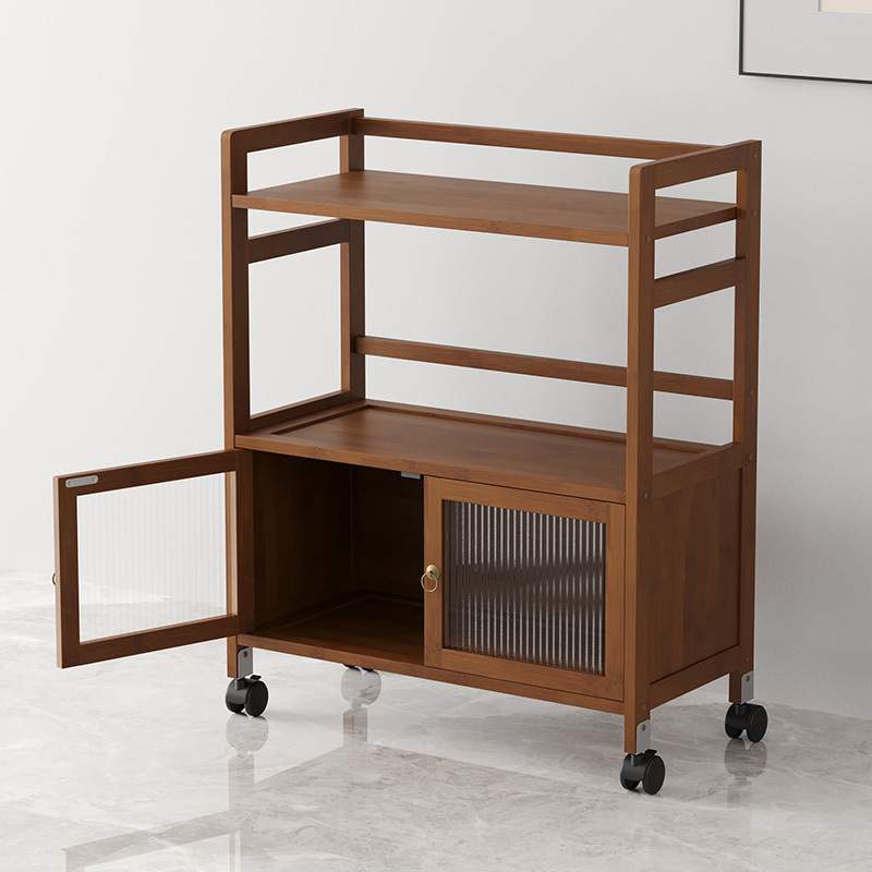 移动茶水柜新中式家用茶几阳台客厅收纳置物架带轮移动楠竹置物架
