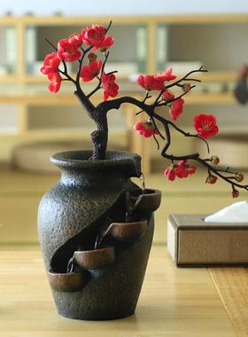 创意摆件仿真花厂瓶家直销假山流景水喷泉现代盆SFT树脂工艺可品