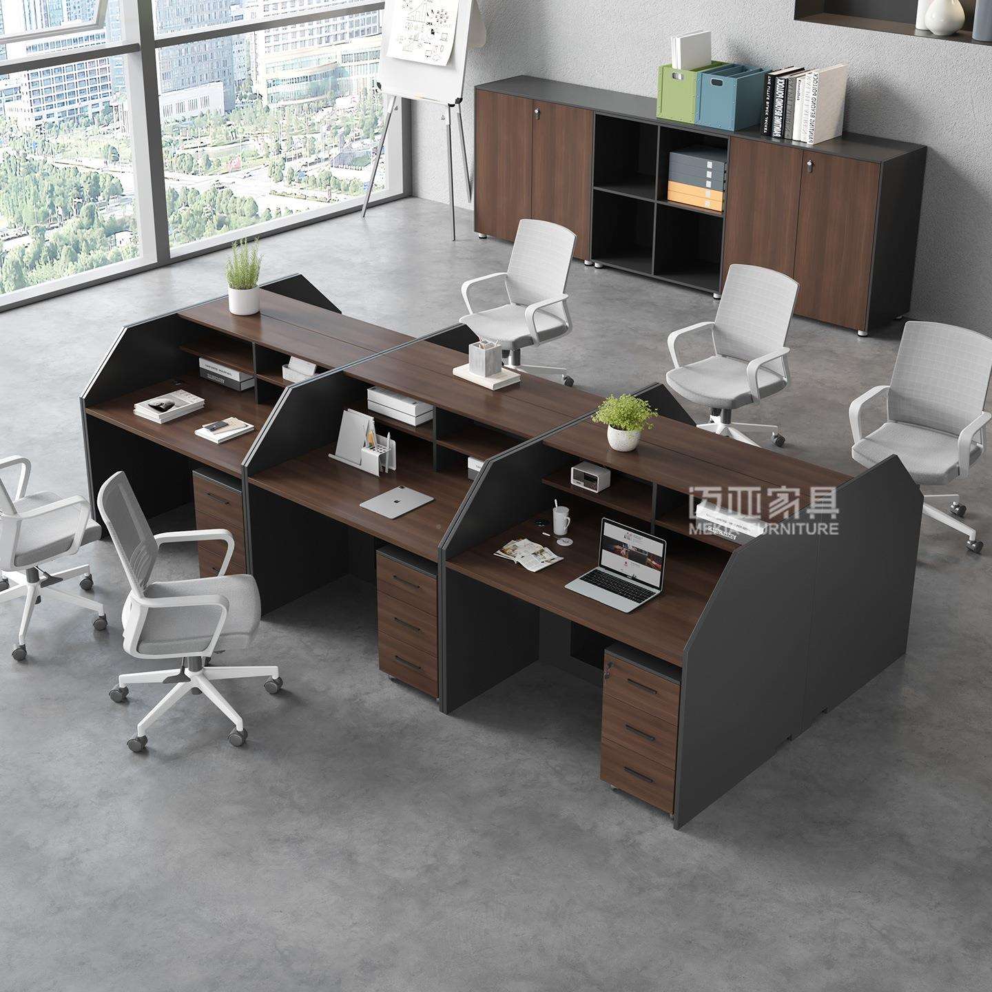 现代简约办公财室务带柜办公桌职员理单人位GYB电脑桌经组椅合