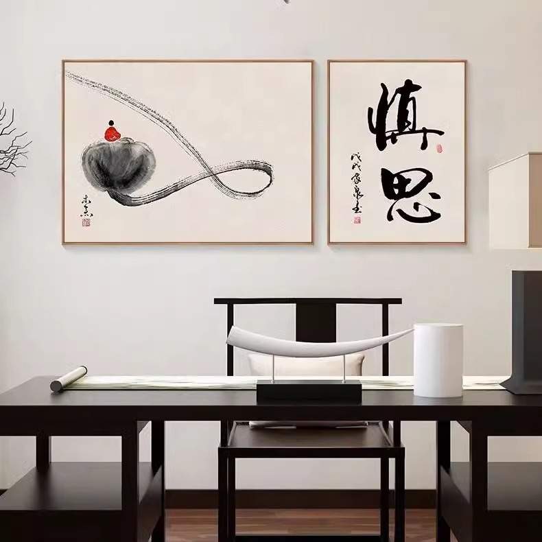 新中式茶室装饰画禅意水墨沙发背景中国风办公室书房茶台墙壁挂画