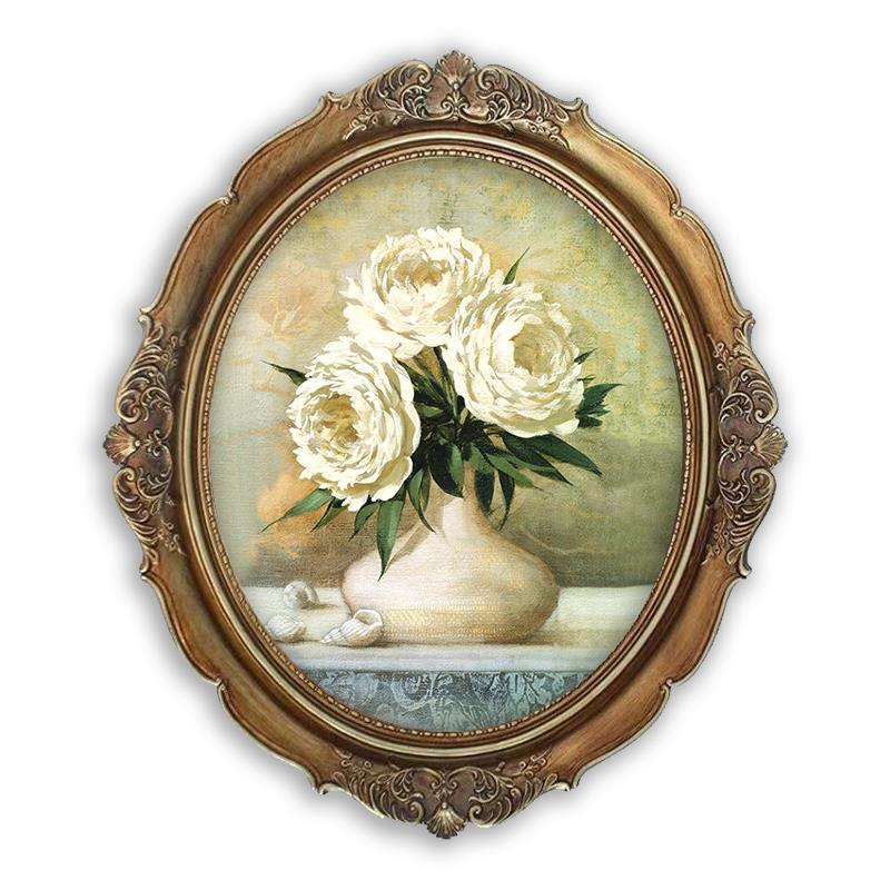 9XC12寸椭F7675S87圆绿色树脂复古艺术圆形框小众民椭宿装饰画组Q