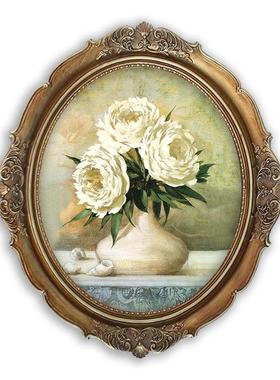 9XC12寸椭F7675S87圆绿色树脂复古艺术圆形框小众民椭宿装饰画组Q