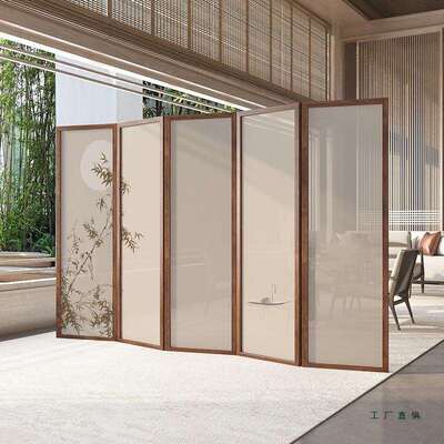 实木F9877J9H屏风隔断户正对门遮挡可折入移动卧室室酒叠店茶办公
