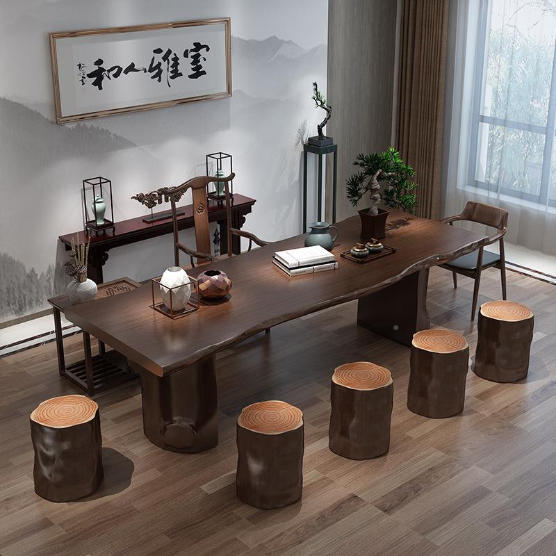 新中家用茶室SMT式泡茶桌办公室整板休闲接待茶茶桌椅组合木电桌