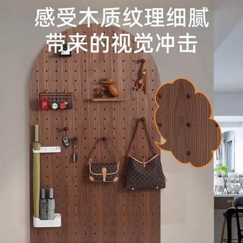 客厅家玄墙关入户居XPM黑胡桃拱扇洞形洞板面创意木质收纳架置物