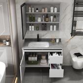 太空铝浴室柜抽屉浅灰不锈卫生合间洗手组柜陶瓷岩板台面智能镜带